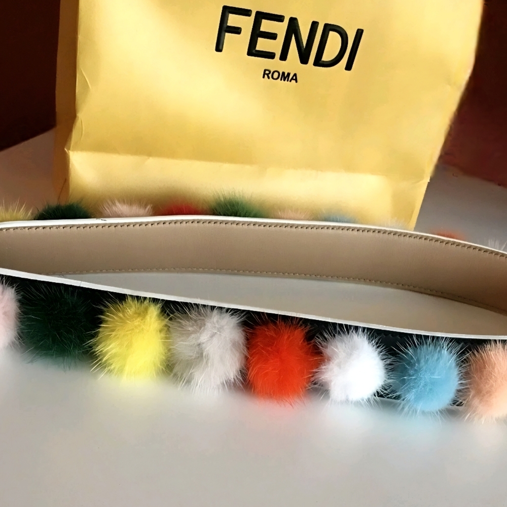 Fendi Multi Color Mink Pom Poms Strap - Picture 5 of 8